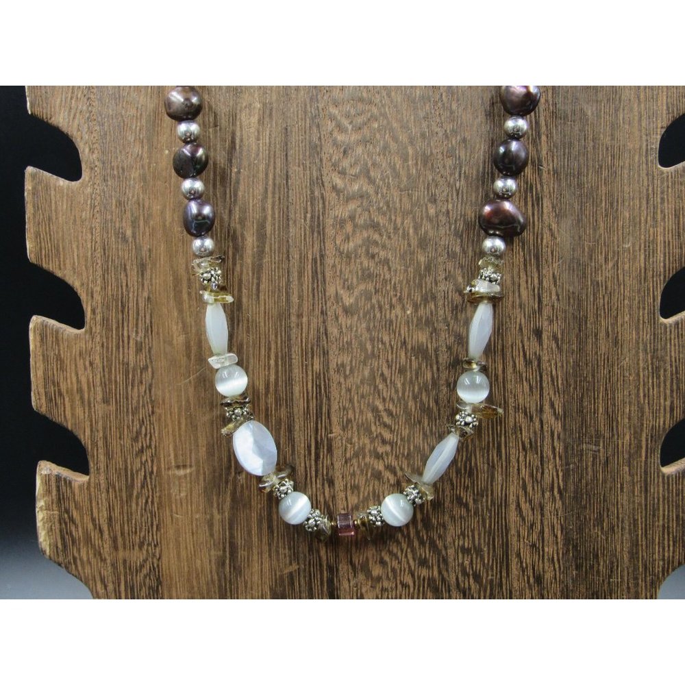 24" Sterling Silver Silpada Shell Real Pearls And Stone Chips Necklace Vintage - Picture 1 of 9